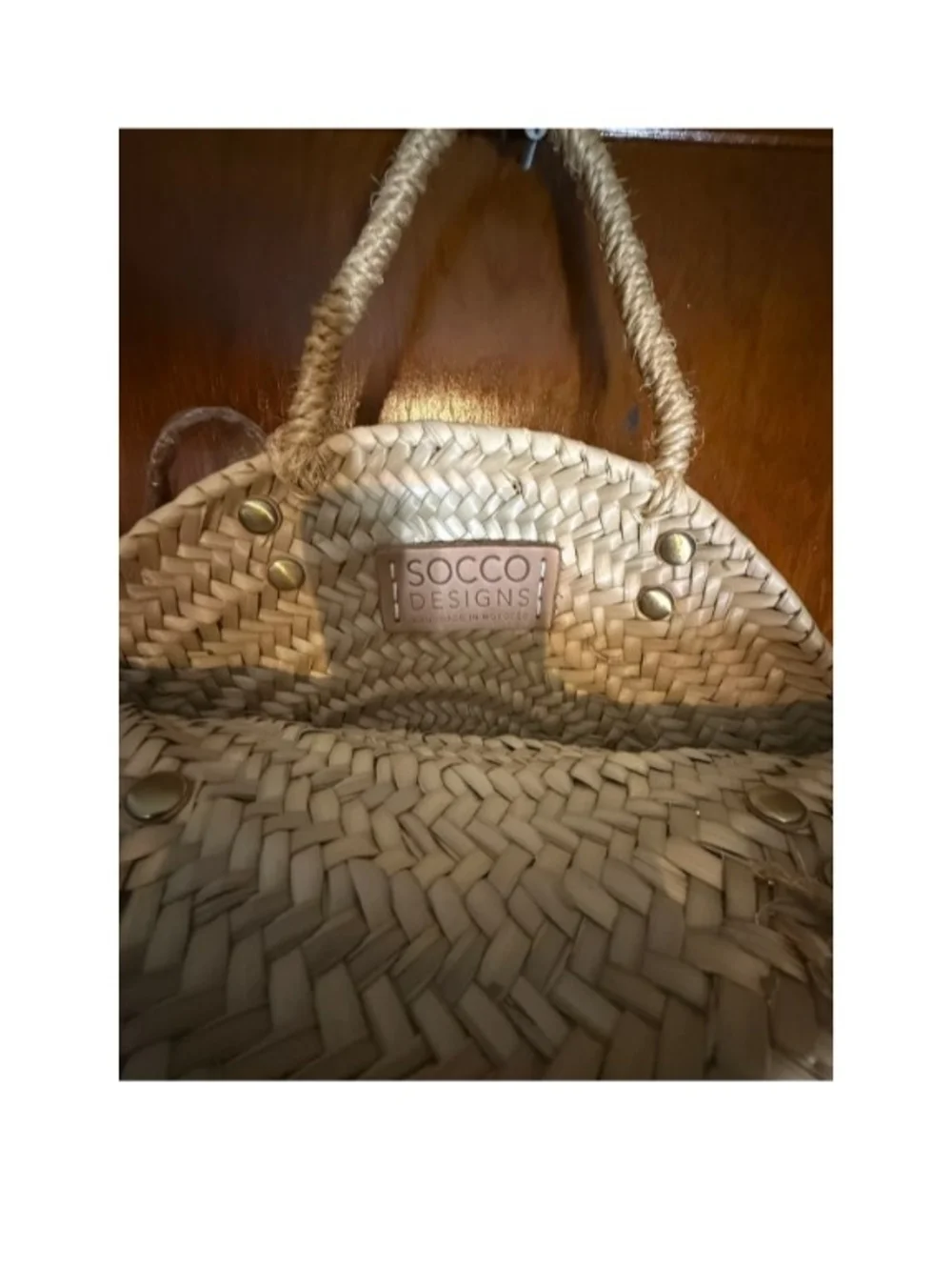Round Natural Straw Crossbody Tote with Brown Shoulder Strap